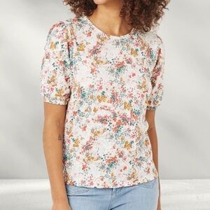 Fat Face Floral Short Sleeve Top Poppy Fleur Meadow Top in Ivory